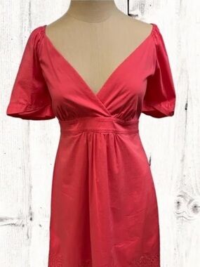 BCBGMaxAzria Coral Short V-Neck Mini Dress with Eyelet Hem